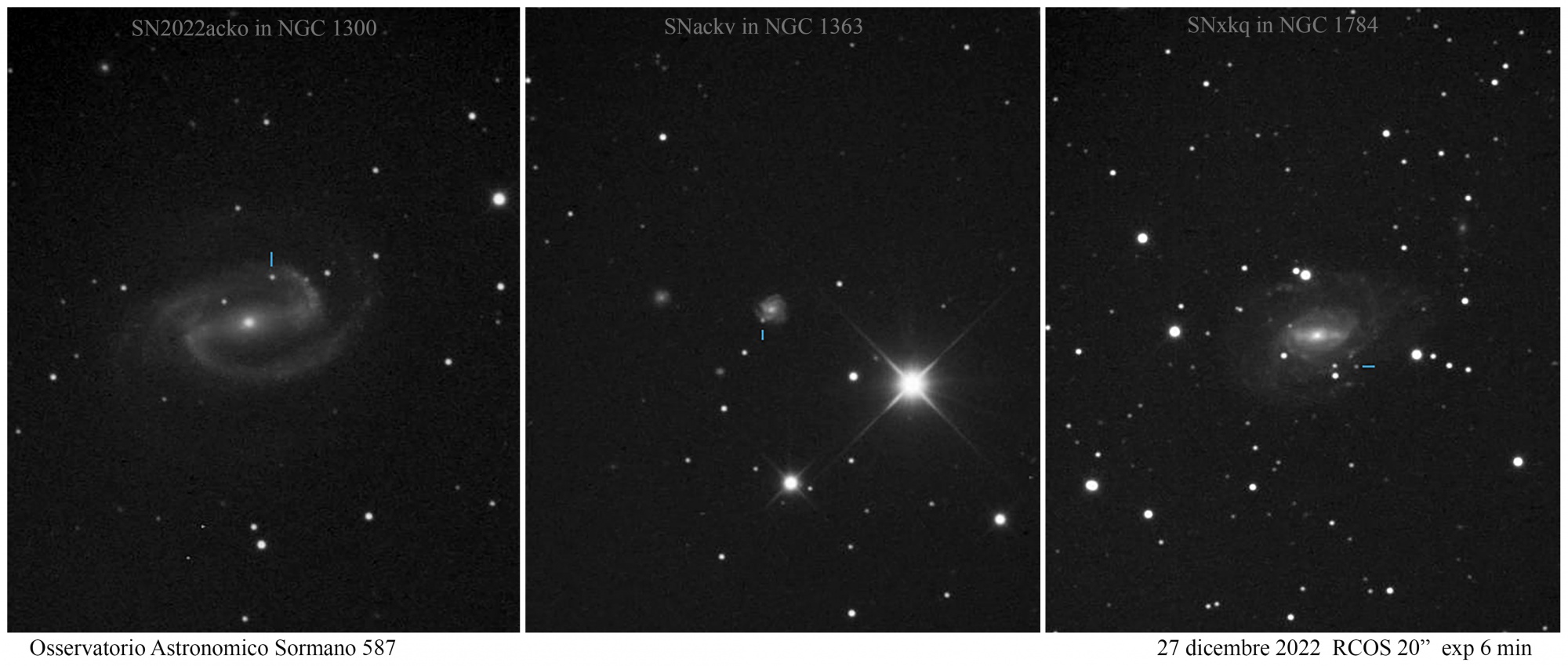 Tre supernove in tre galassie a spirale barrate