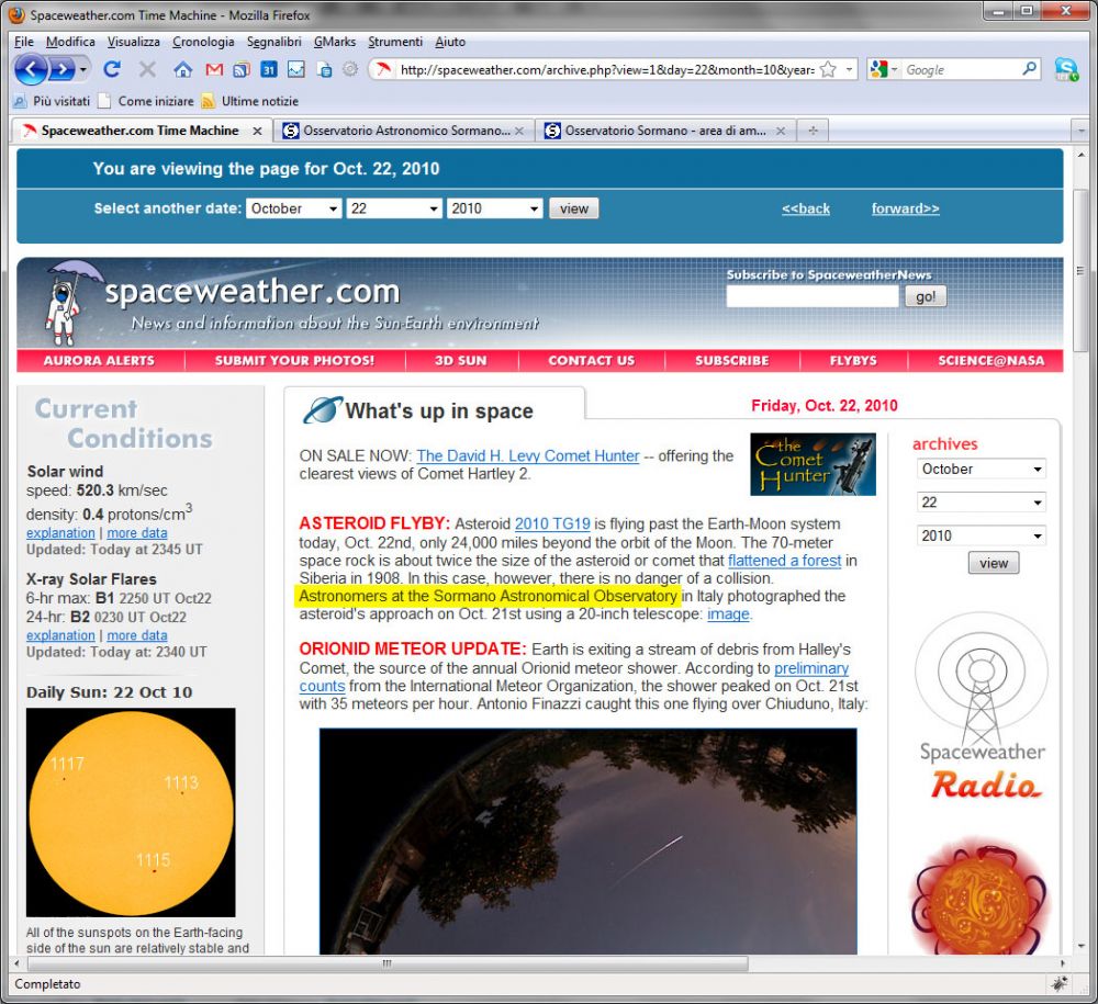 Spaceweather Asteroide 2010 TG19